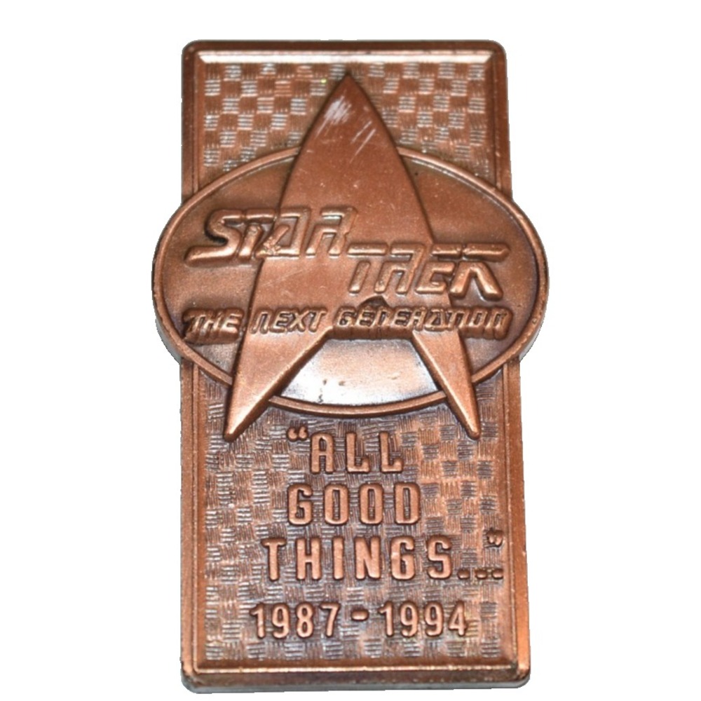 Vtg Star Trek The Next Generation all Good Things... Pewter Pin 1994